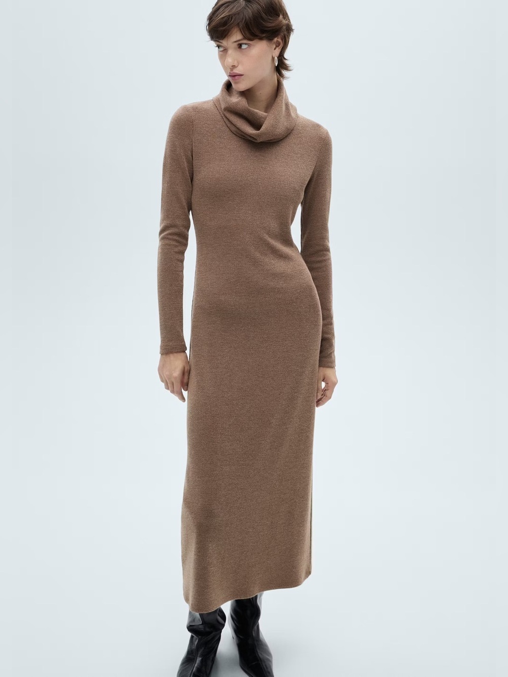 Mango Brown knitted turtleneck dress NWT